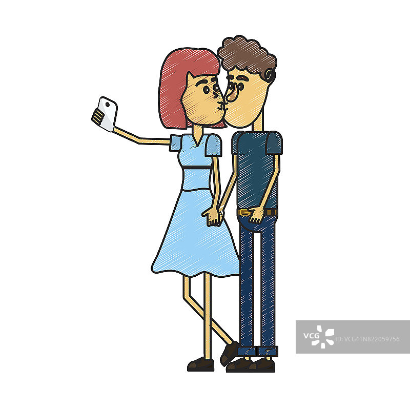情侣接吻和用智能手机自拍图片素材