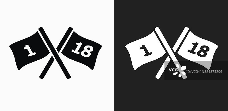 高尔夫旗帜图标在黑色和白色矢量背景图片素材