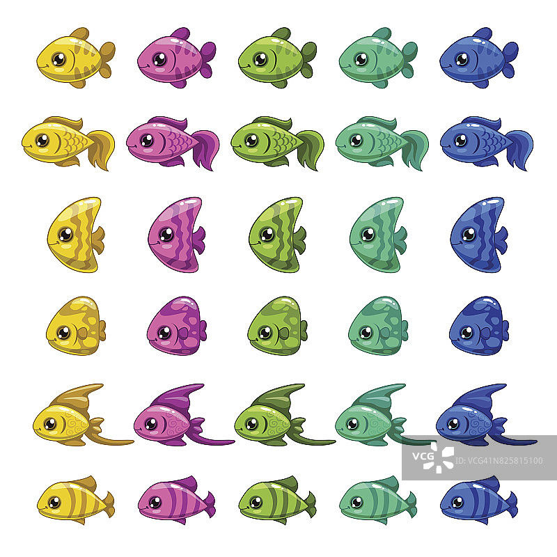 有趣的卡通彩色鱼集图片素材