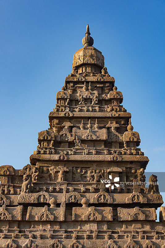海岸寺庙，马哈巴利普兰(Mamallapuram)，泰米尔纳德邦，印度日出。图片素材
