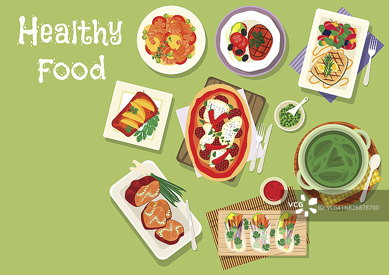 午餐菜肴图标为健康食品设计图片素材
