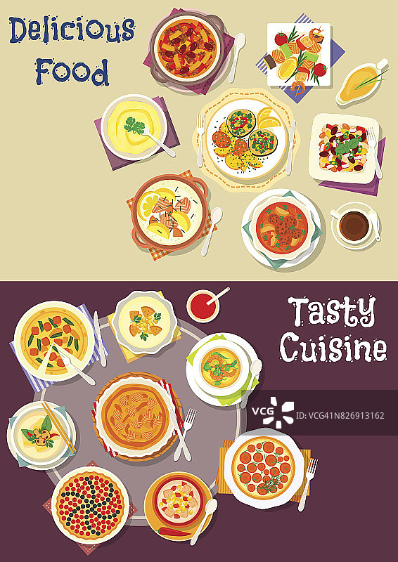 沙拉，汤和糕点菜肴图标设置设计图片素材