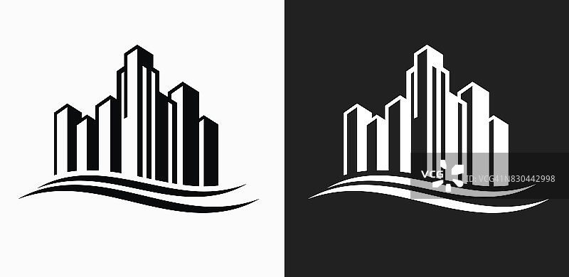 城市景观图标上的黑色和白色矢量背景图片素材