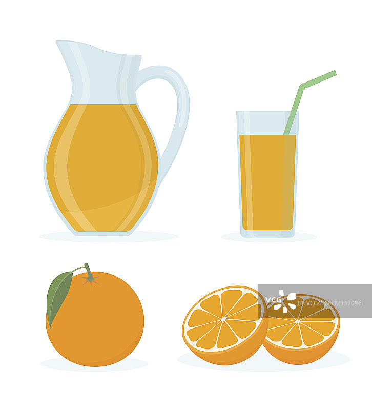 橙汁设置在白色背景上。图片素材