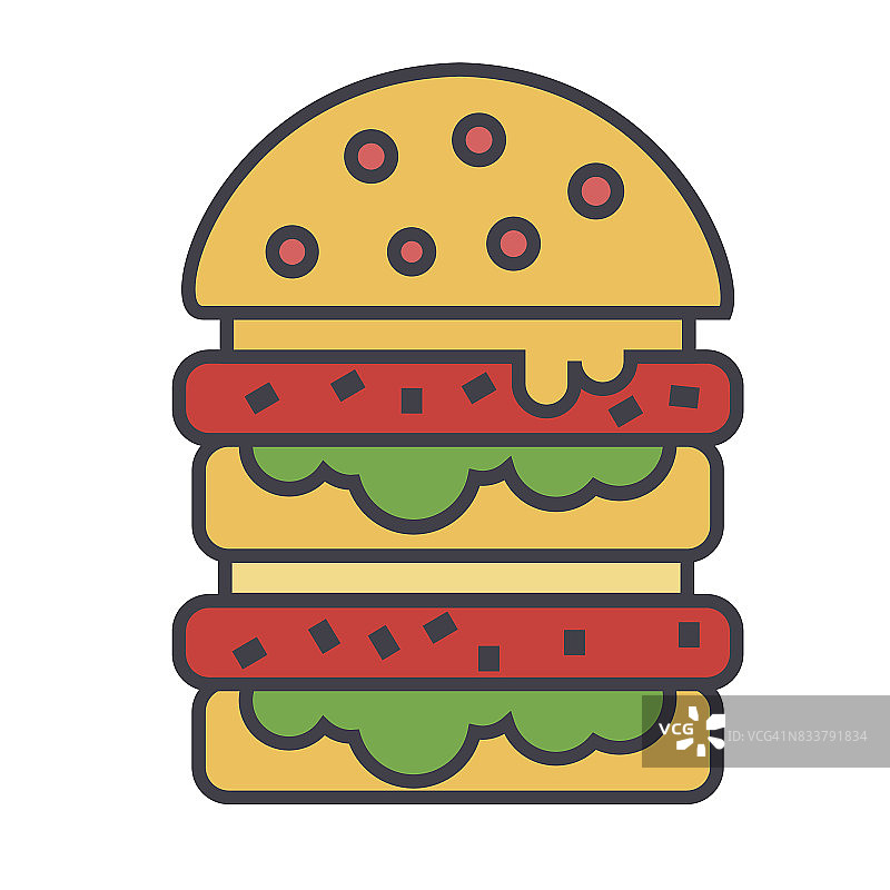 汉堡，汉堡包，快餐，小酒馆，三明治概念。线矢量图标。可编辑的中风。平面线性插图孤立在白色背景上图片素材
