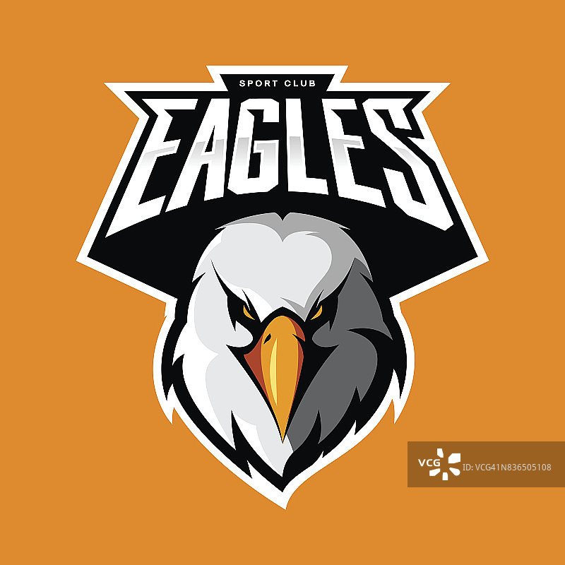 狂怒鹰头运动俱乐部矢量符号概念孤立在橙色背景上。图片素材