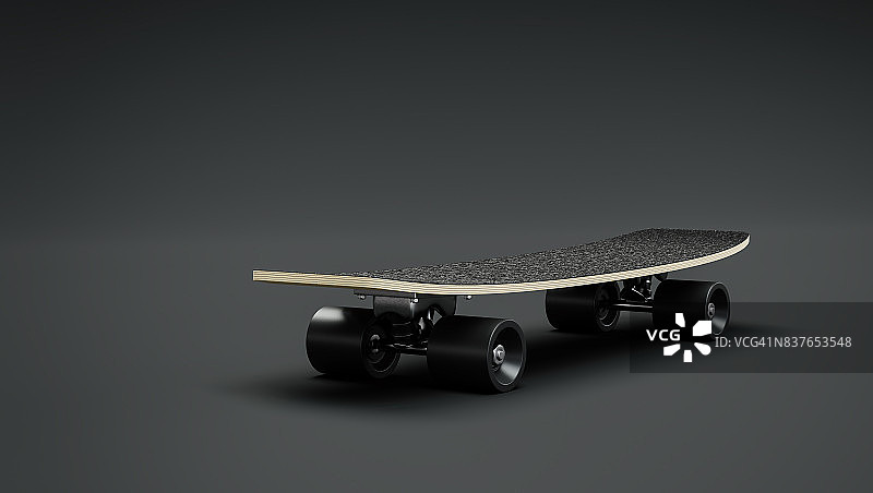 滑板在黑暗的背景3d插图图片素材