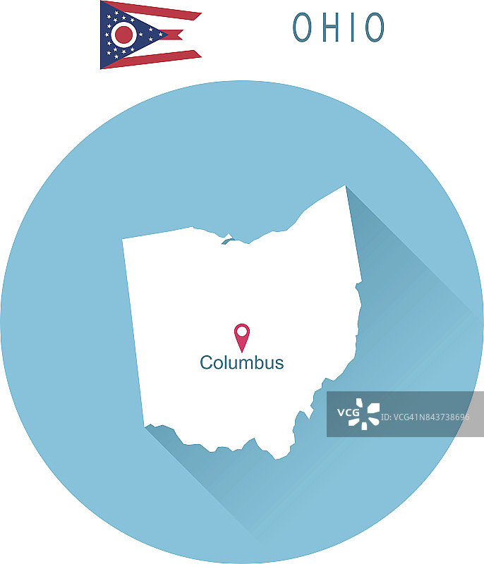 美国俄亥俄州的地图和旗帜图片素材