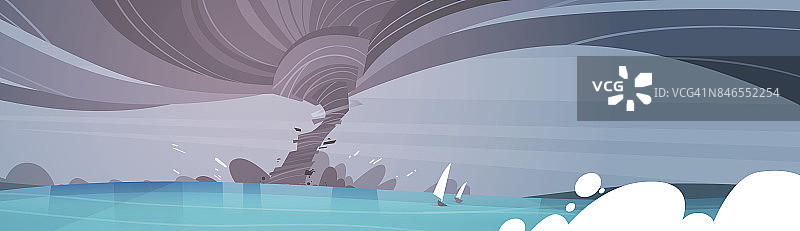 来自海洋飓风的龙卷风在海洋海滩风暴景观，水龙卷龙卷风自然灾害概念图片素材