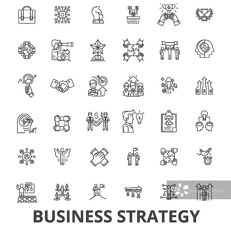 商业战略，商业计划，商业，战略概念，营销，愿景线图标。可编辑的中风。平面设计矢量插图符号概念。线性迹象孤立图片素材