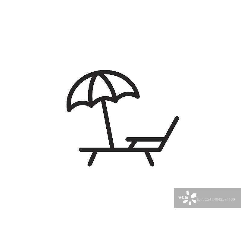 躺椅与伞图标细线黑色图片素材