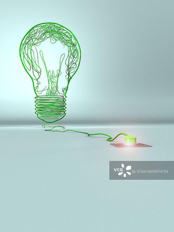 用绿色电线制成的灯泡，绿色环境图片素材