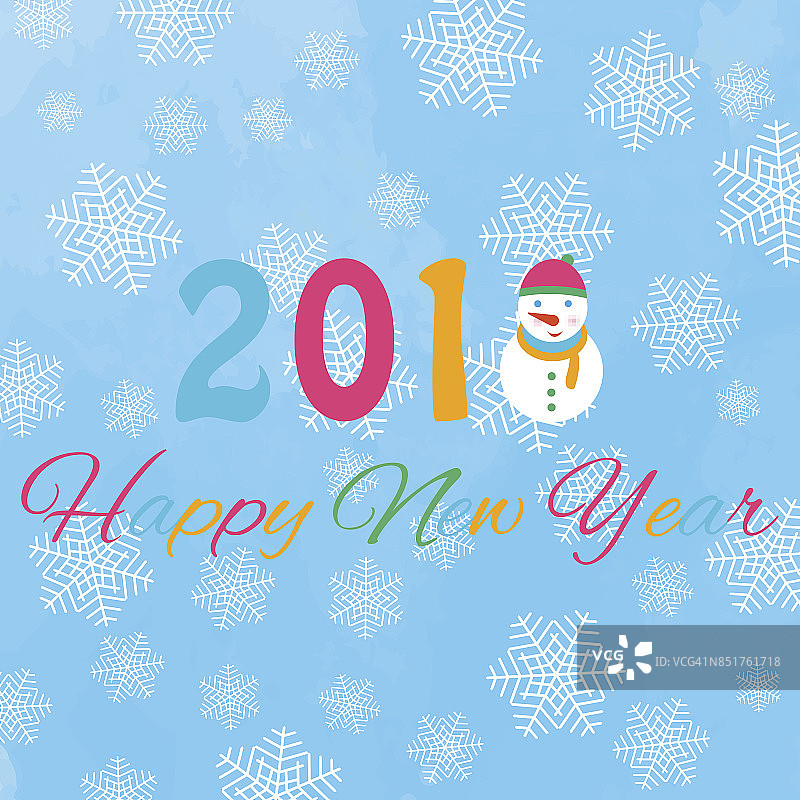 2018年新年快乐背景有雪人和雪，矢量插图图片素材