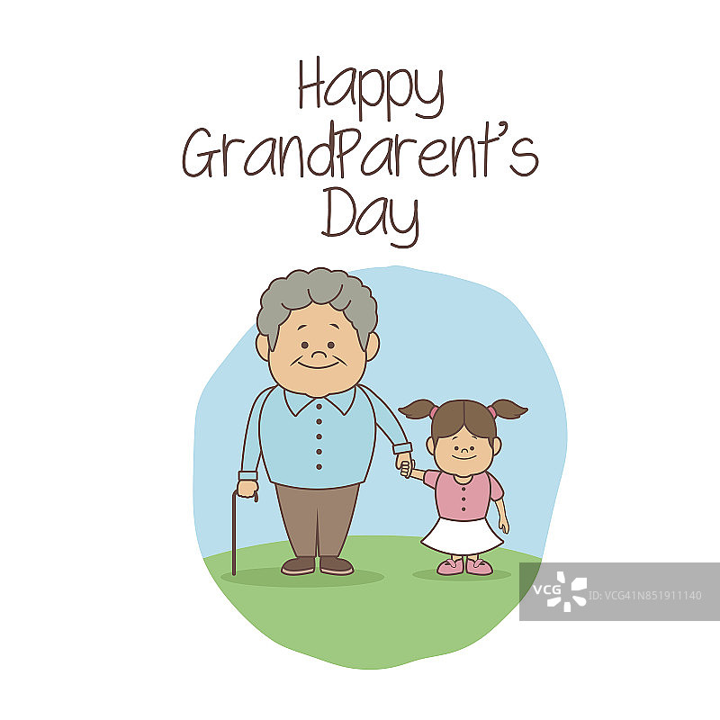 白色的背景与一幕爷爷挽着一个女孩快乐的爷爷奶奶的日子图片素材