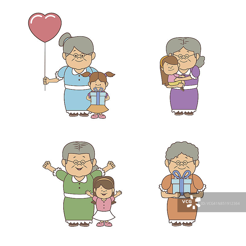 白色的背景衬托着人们的奶奶和小女孩快乐的爷爷奶奶节图片素材