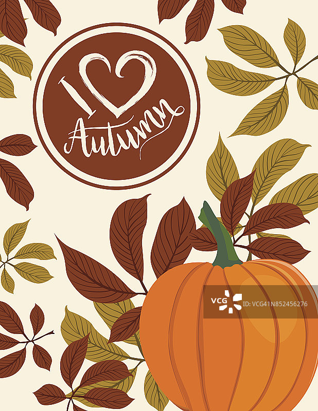 秋天的南瓜背景与秋天的叶子，我的心秋天标签图片素材