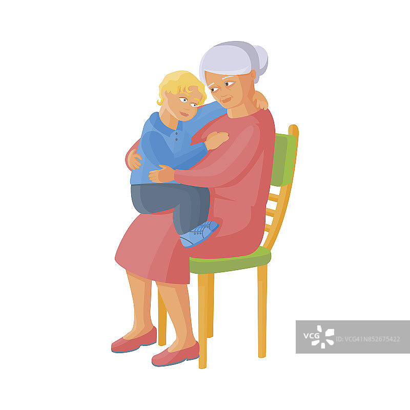 矢量平的小男孩坐在奶奶的膝盖上图片素材