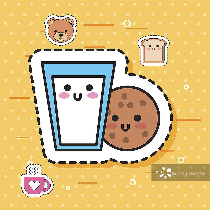 卡哇伊饼干玻璃牛奶早餐甜幻想图片素材