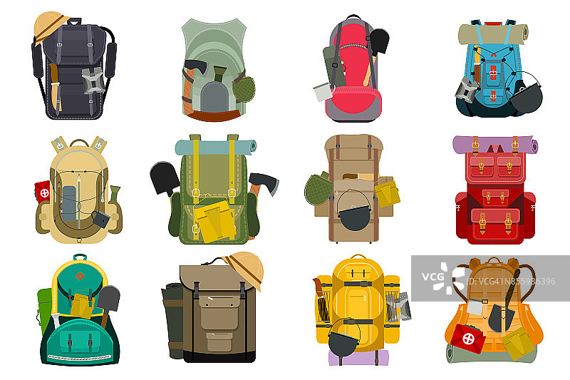 背包旅行背包旅游背包户外徒步旅行背包旅行背包行李行李矢量插图图片素材