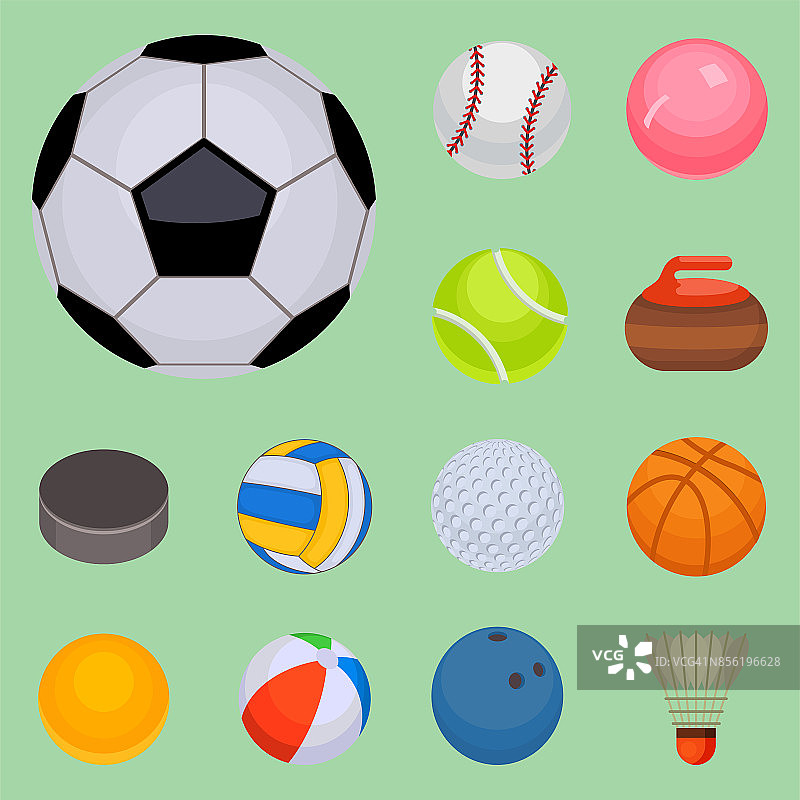一套球孤立比赛赢回合篮足球爱好游戏设备球体矢量插图图片素材