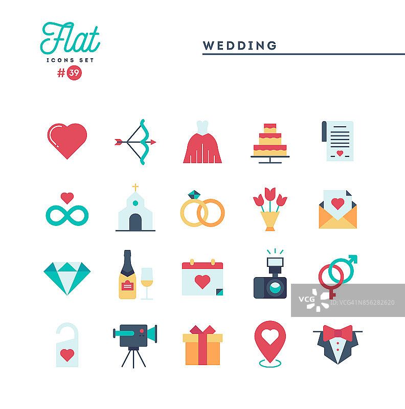 婚礼，新娘礼服，活动邀请，庆祝派对和更多，平面图标集图片素材
