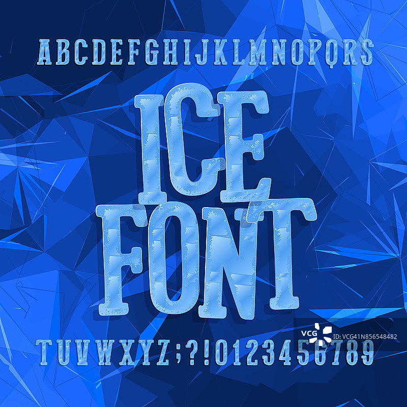 冰字体。字母的字体。字母和数字。抽象的蓝色背景。图片素材