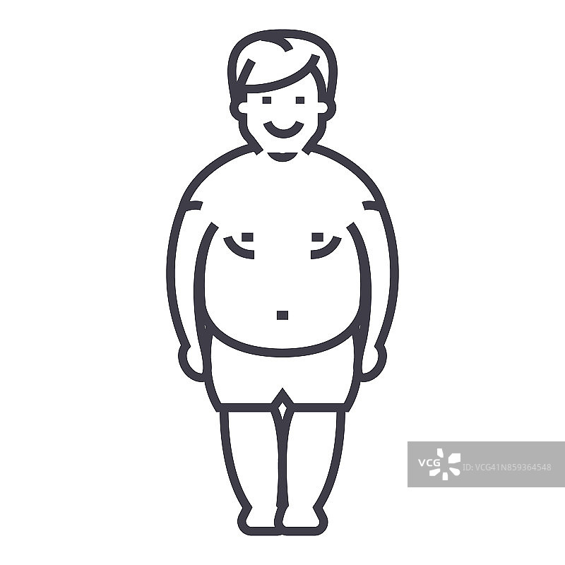 胖子，胖子矢量线图标，标志，背景插图，可编辑的笔触图片素材