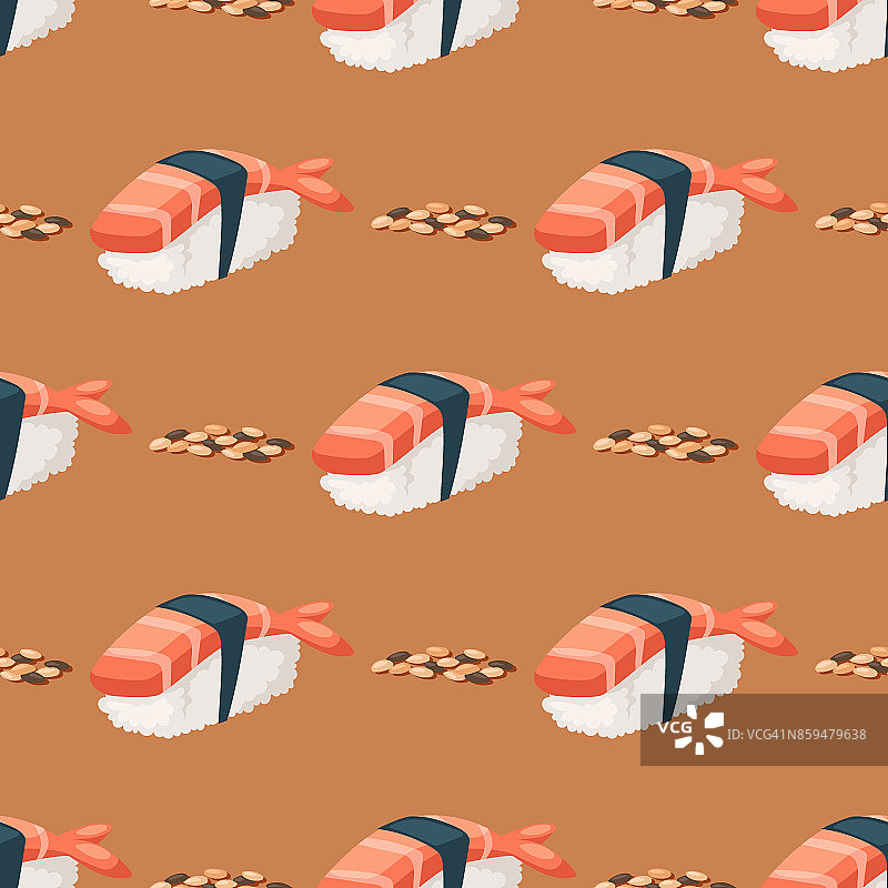 寿司日本料理传统食物平面健康美食无缝图案背景亚洲餐饮文化卷矢量插图图片素材