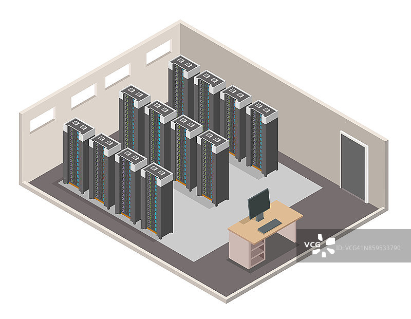 数据中心等距矢量图服务器机房。技术交流的背景。图片素材