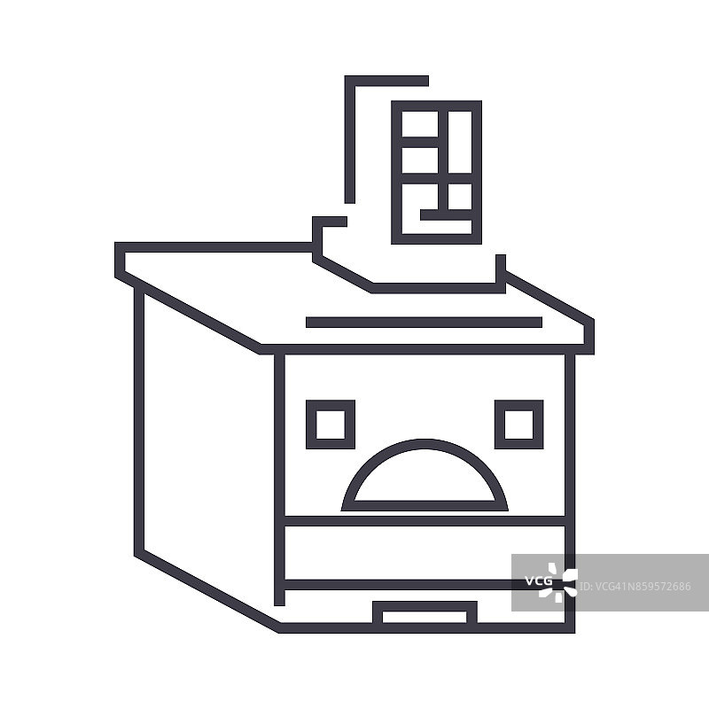 俄罗斯烤箱矢量线图标，标志，背景上的插图，可编辑的笔画图片素材