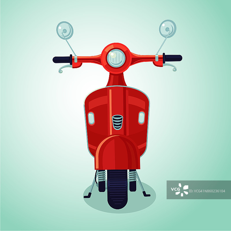 红色老式摩托车。孤立的卡通插图图片素材