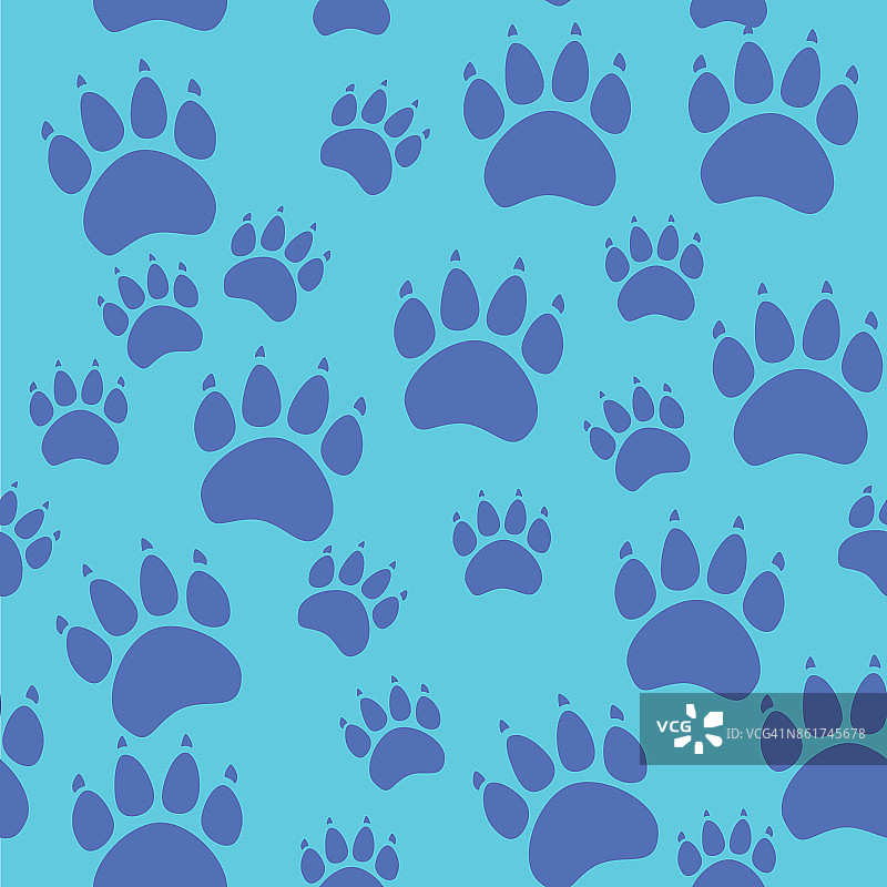 猫爪或狗爪无缝图案-矢量动物足迹纹理。矢量插图。图片素材