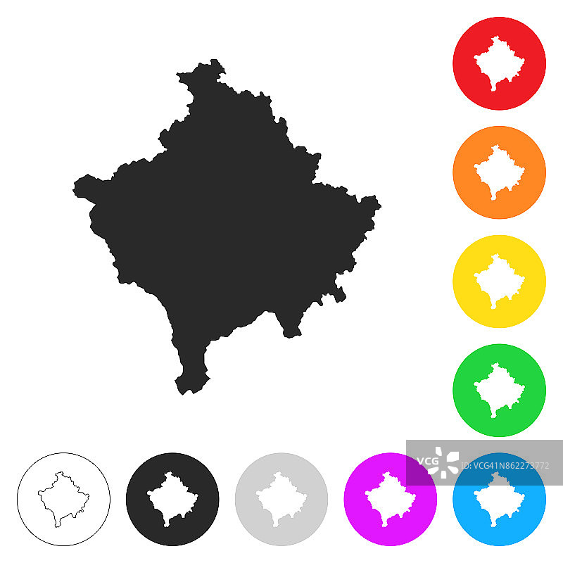 科索沃地图-不同颜色的按钮上的平面图标图片素材