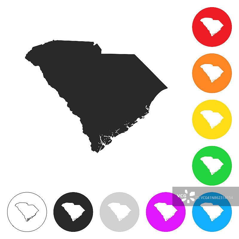 南卡罗来纳州地图-不同颜色的按钮上的平面图标图片素材
