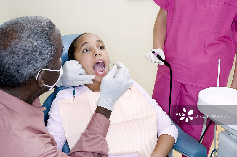 牙医和牙科保健员正在检查病人图片素材