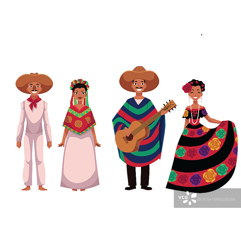 墨西哥人，男人和女人，穿着传统的民族服装图片素材