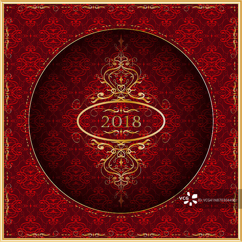 2018年金红色贺卡。向量。图片素材