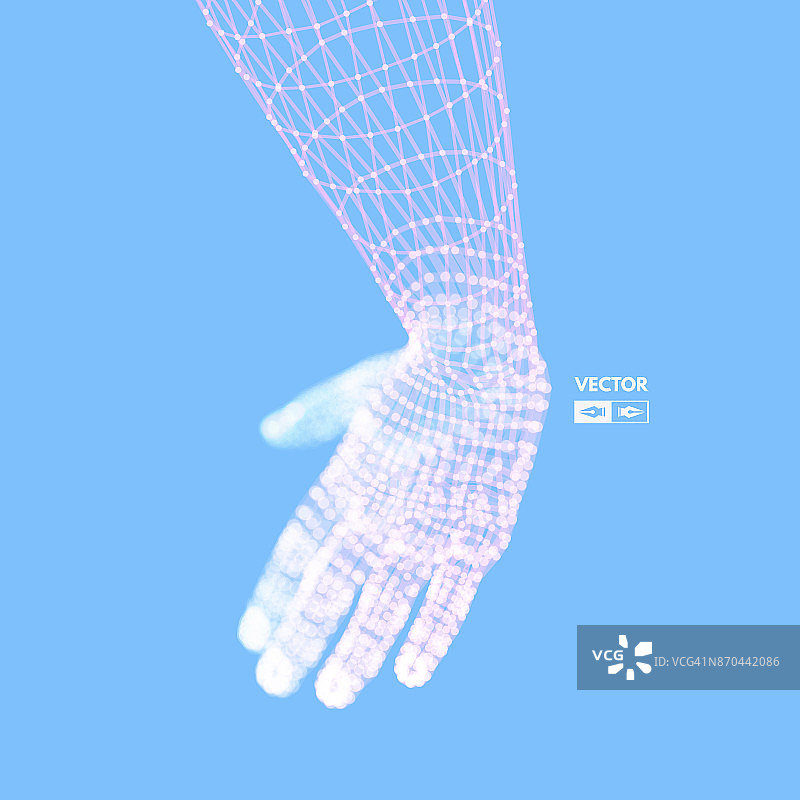人类的手臂。手模型。连接结构。未来科技的概念。3 d矢量插图。图片素材