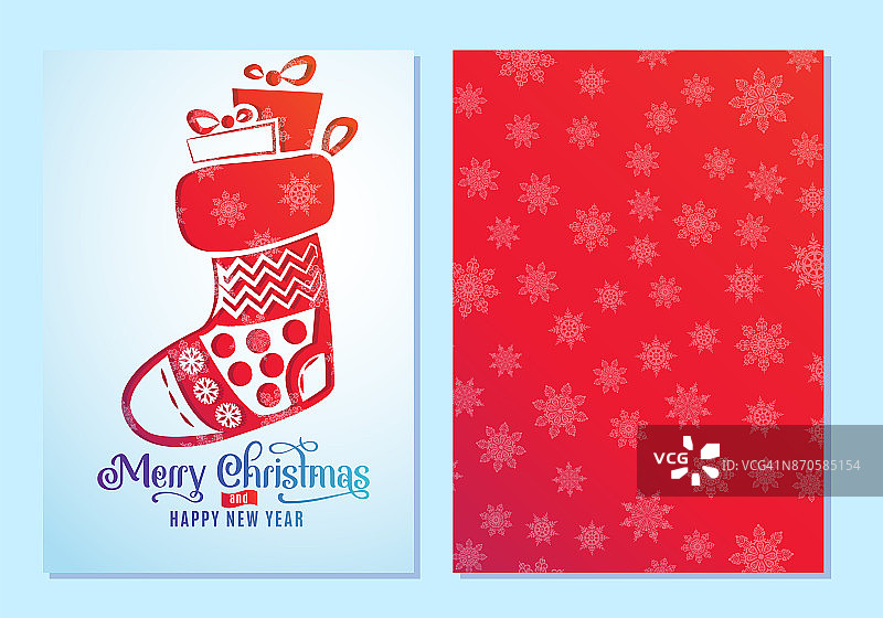 设计圣诞和新年贺卡的两面与圣诞袜。矢量图图片素材