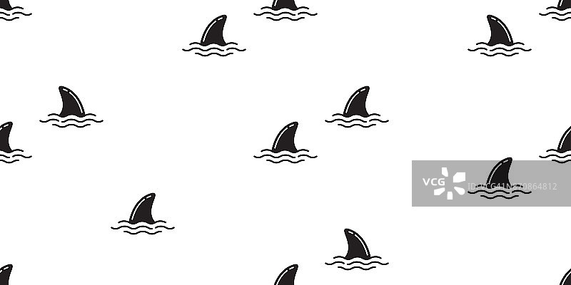 鲨鱼鳍海豚鲸鱼海浪矢量无缝图案壁纸背景图片素材