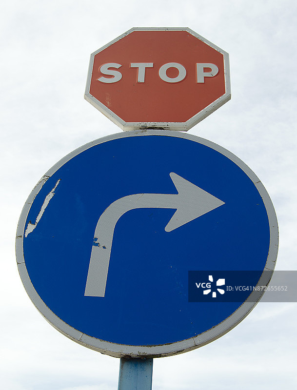停车标志和右转标志图片素材
