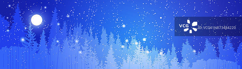 冬季森林景观在夜空满开始横横幅图片素材