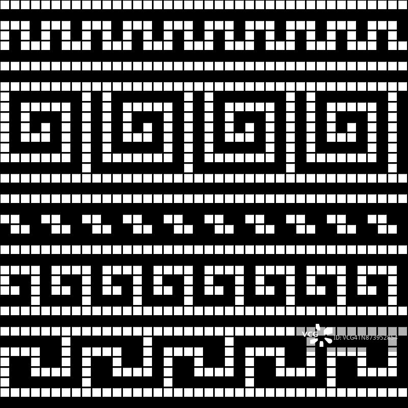 黑白几何希腊曲流传统无缝图案，矢量图片素材