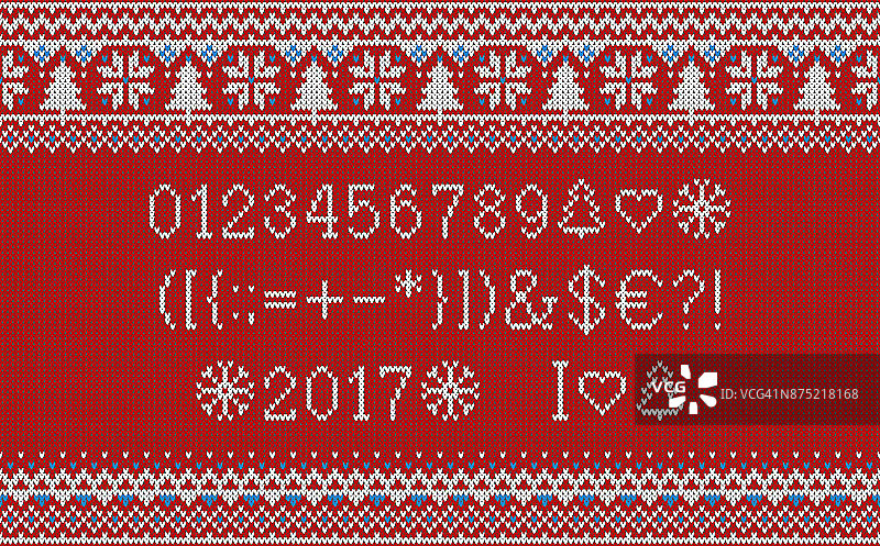 圣诞节的字体。用雪花和冷杉织出无缝的拉丁字母图案。北欧fair isle针织，冬季节日毛衣设计。矢量插图。图片素材