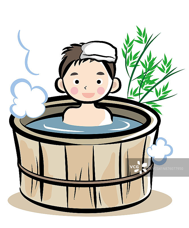 日式木纹浴缸形象-人图片素材