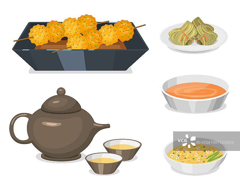 中国传统美食菜肴美味佳肴亚洲正餐中餐烹饪矢量插图图片素材