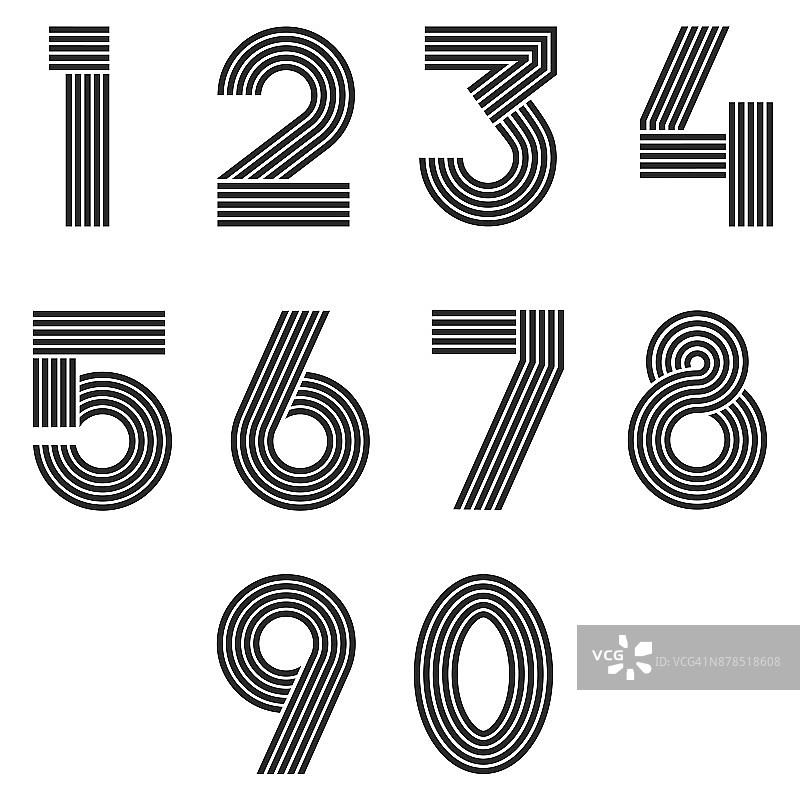 数字设置细线交织字母数学符号，线性黑白字体设计元素数学符号1,2,3,4,5,6,7,8,9,0图片素材