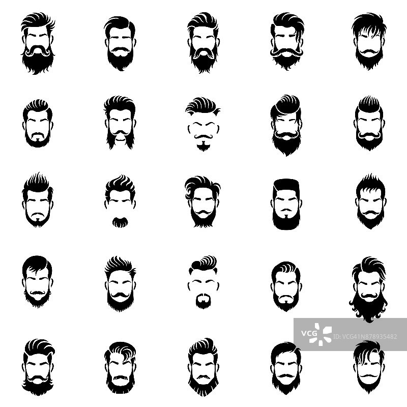 男人胡子和发型图标图片素材