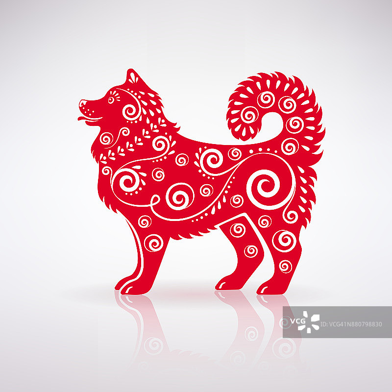 风格化红色狗与装饰图片素材