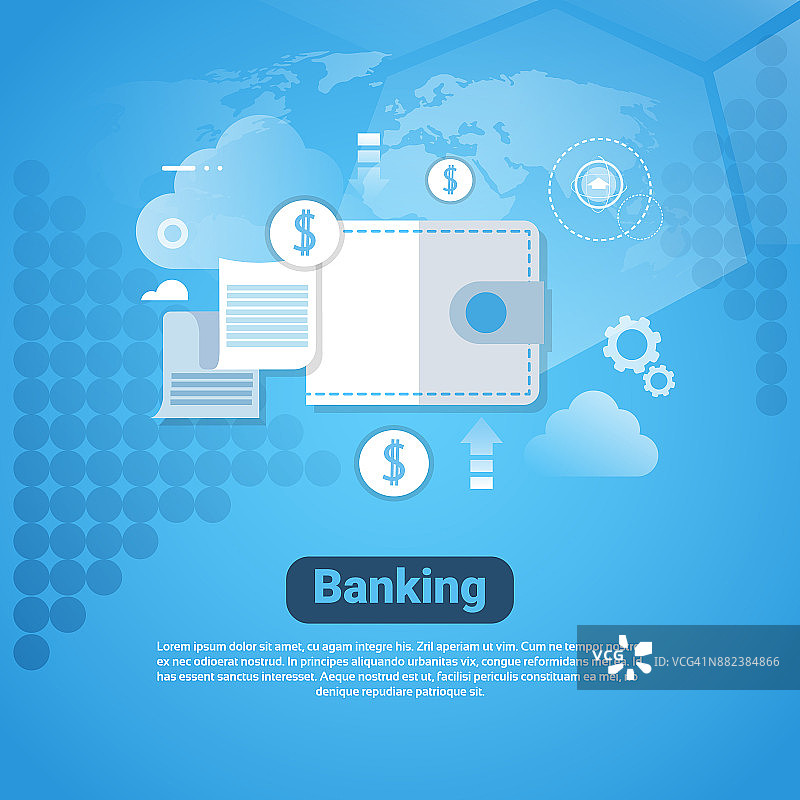 银行模板网页横幅与复制空间金钱节省概念图片素材